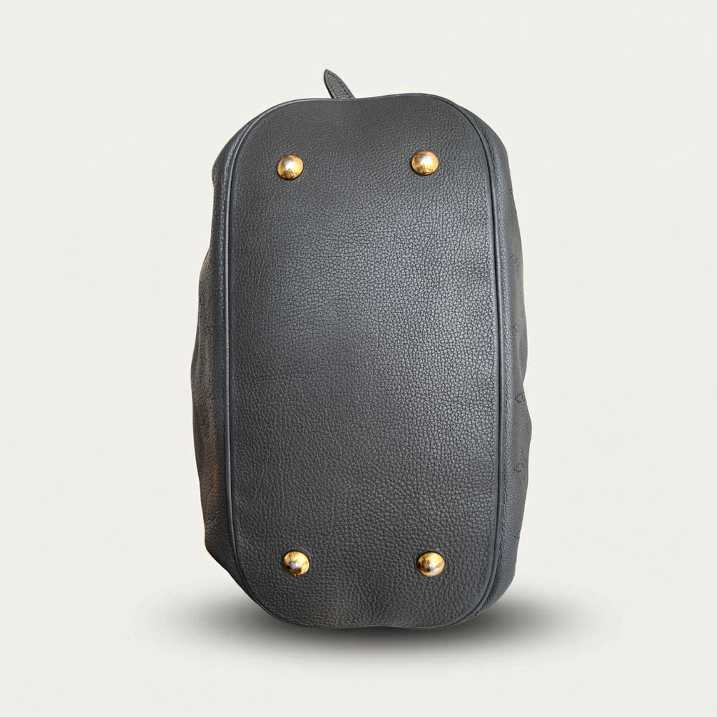 Louis Vuitton Mahina L Leather Gray Monogram Hobo Shoulder Bag