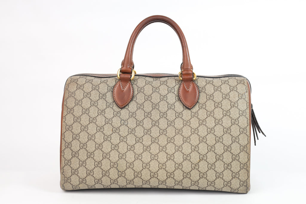 Authentic Gucci Boston Supreme Medium  Brown in Leather Canvas Monogram Satchel