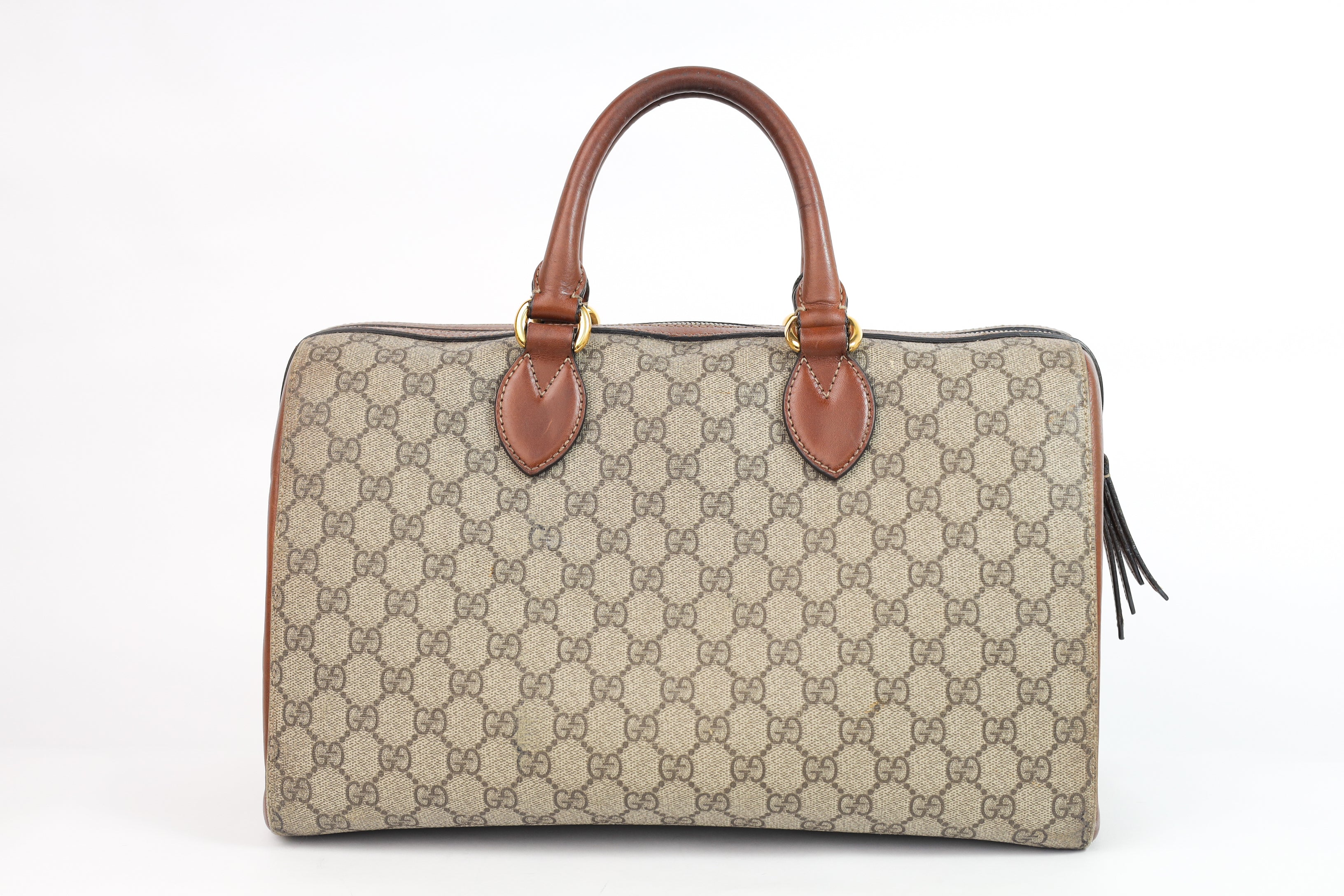 Authentic Gucci Boston Supreme Medium  Brown in Leather Canvas Monogram Satchel