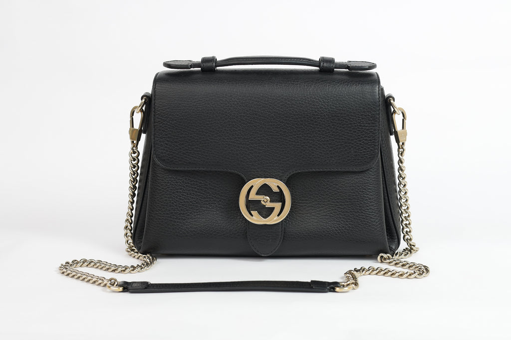 Authentic Gucci Black Leather Interlocking G Crossbody