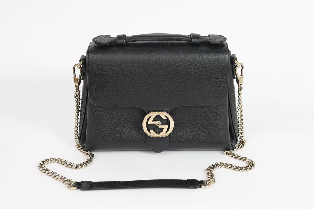 Authentic Gucci Black Leather Interlocking G Crossbody