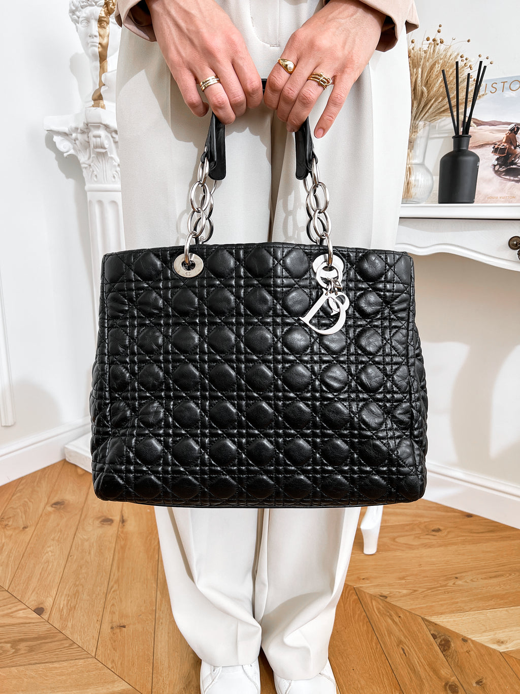 Christian Dior tote Cannage Black Quilted Leather Shopper Bag