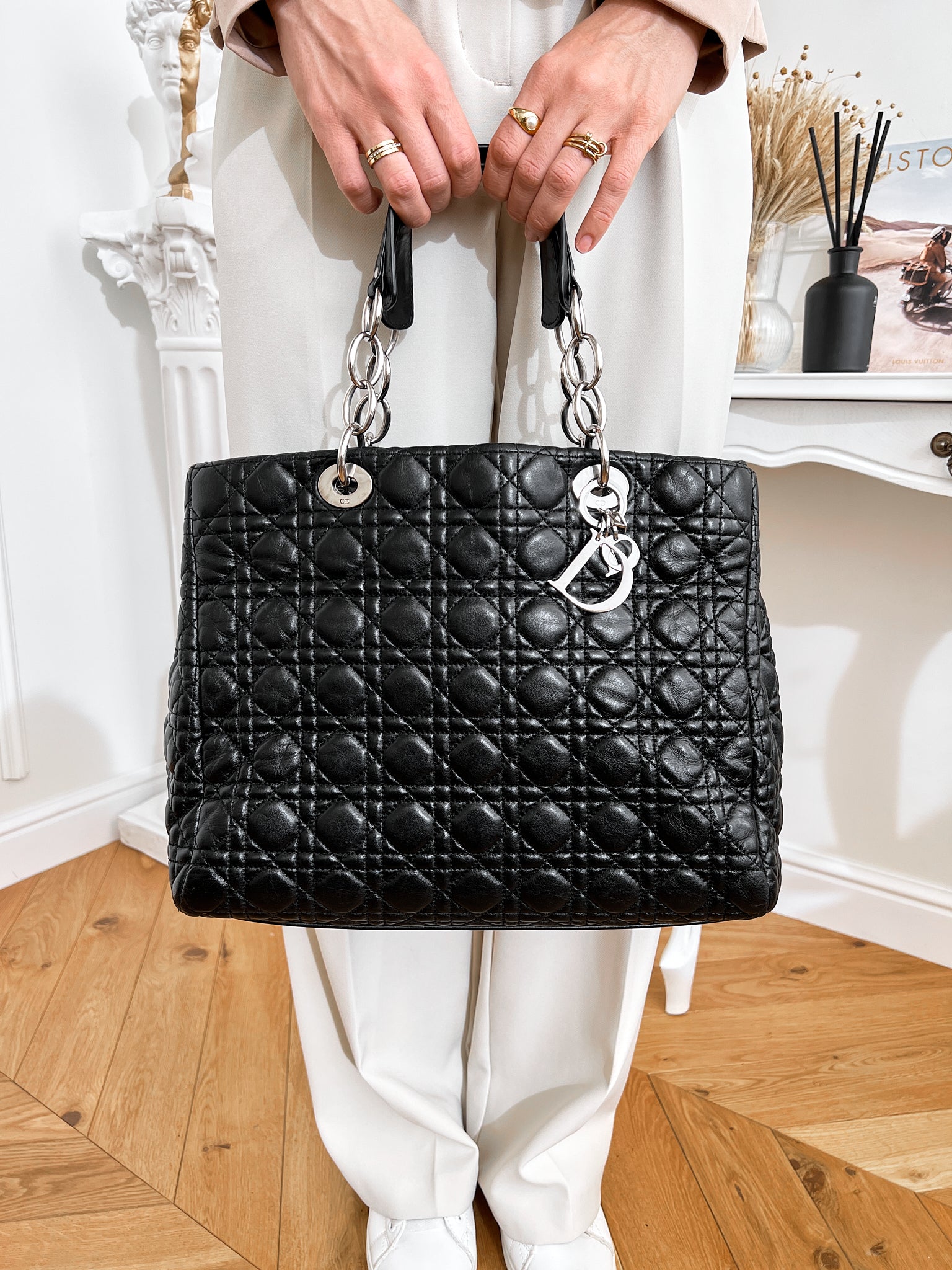 Christian Dior tote Cannage Black Quilted Leather Shopper Bag