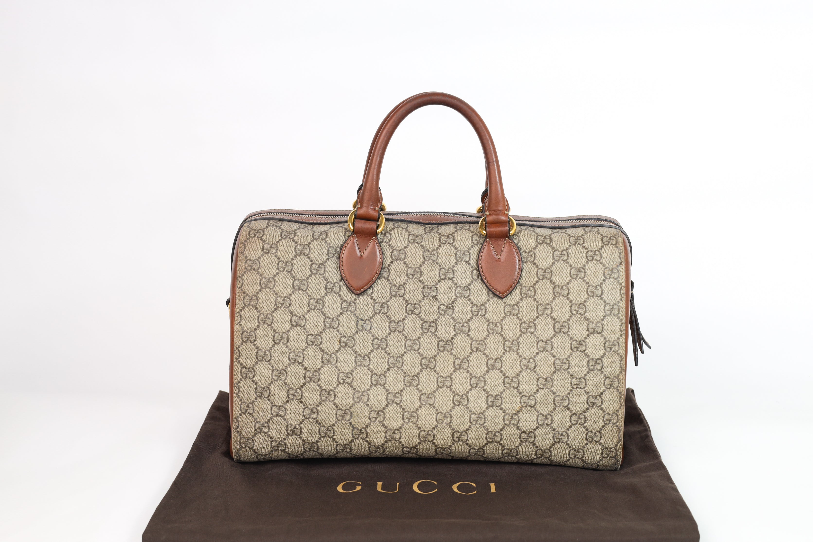 Authentic Gucci Boston Supreme Medium  Brown in Leather Canvas Monogram Satchel