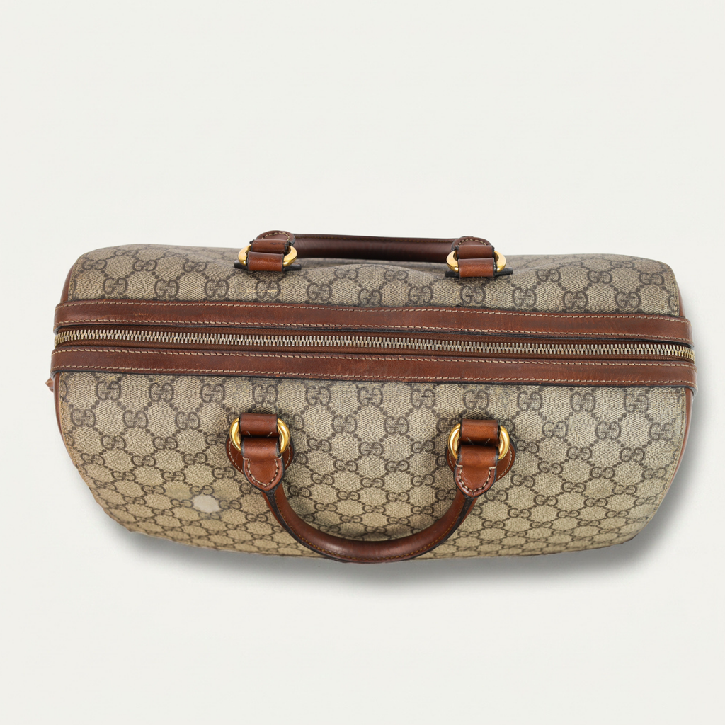 Authentic Gucci Boston Supreme Medium  Brown in Leather Canvas Monogram Satchel
