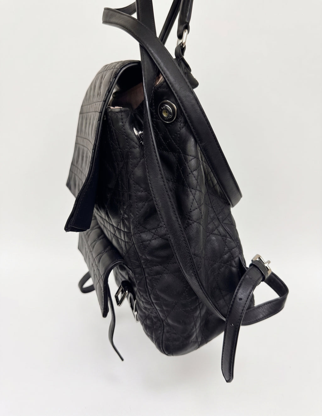 Christian Dior Backpack Large Cannage Quilted Black Leather Lambskin