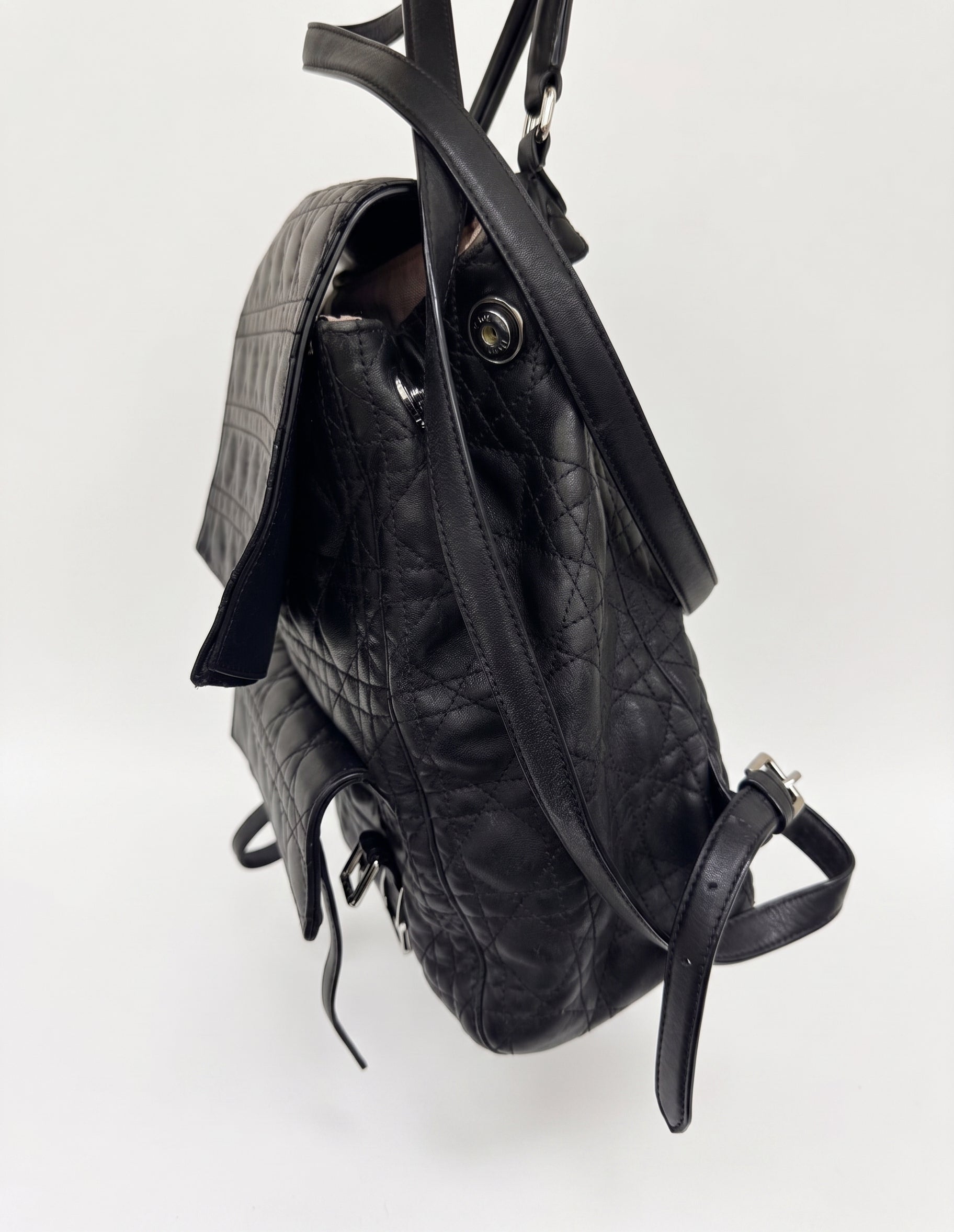 Christian Dior Backpack Large Cannage Quilted Black Leather Lambskin