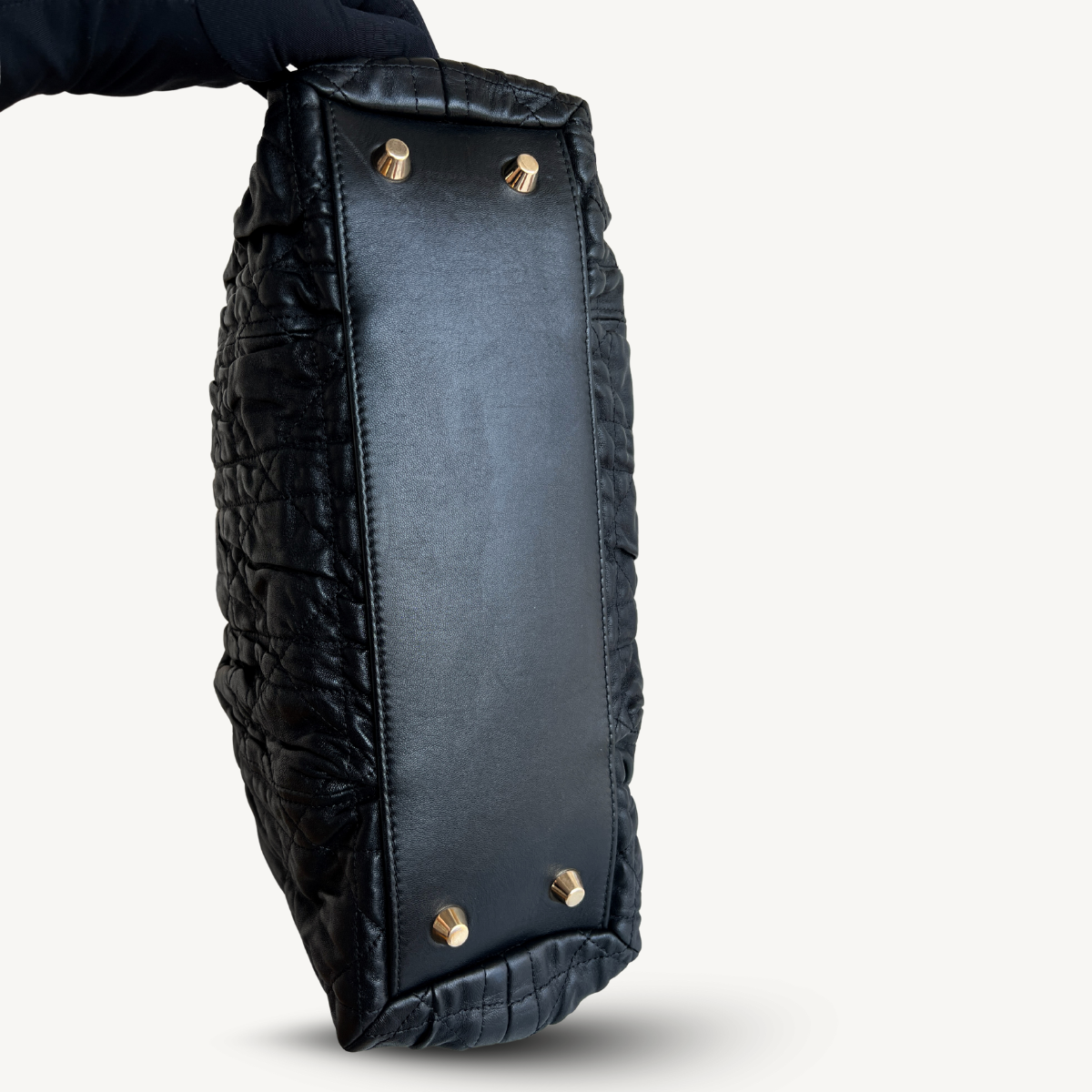 Christian Dior Gaufre Cannage Leather Black Lambskin Delices Bag