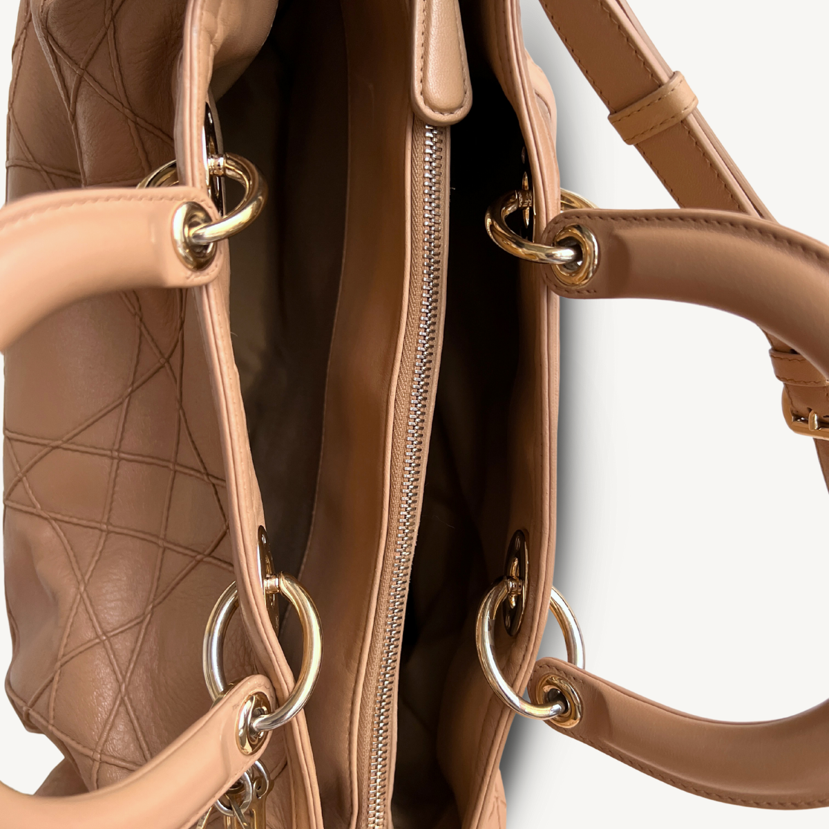 Christian Dior Tote Beige Cannage Granville Leather Bag