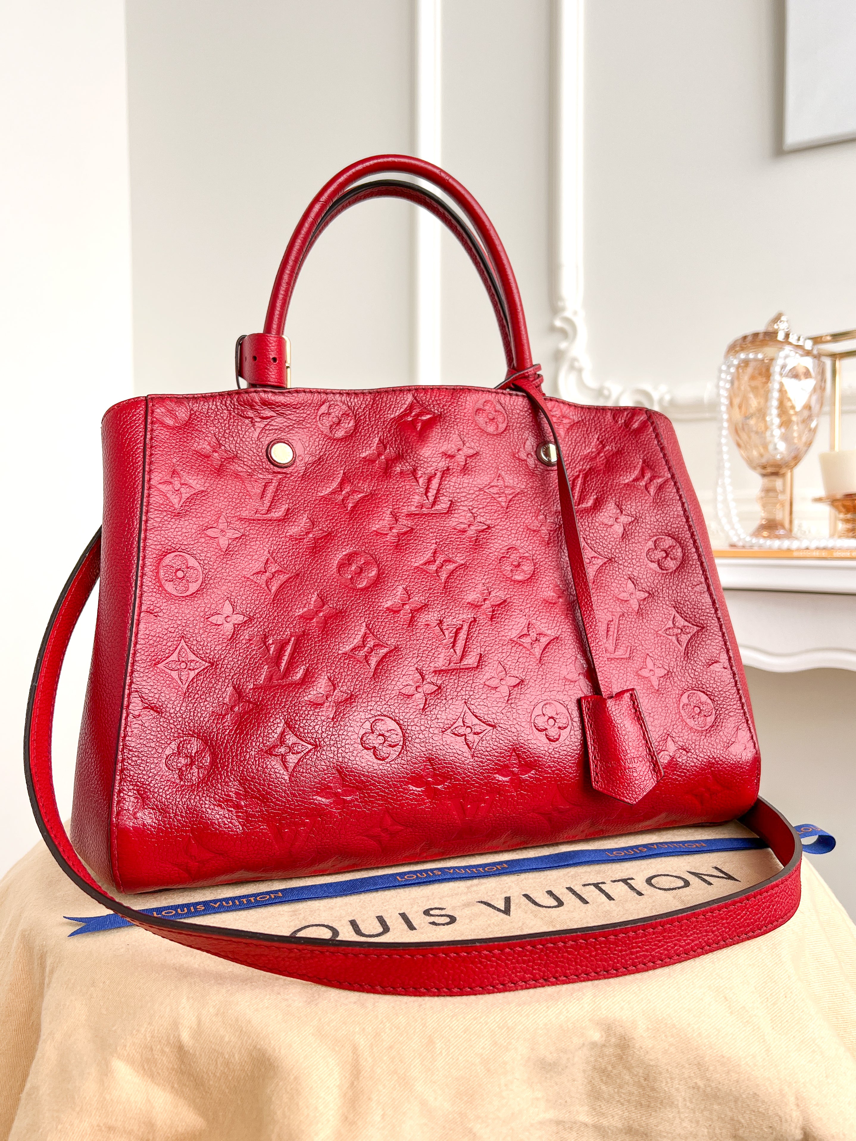 Authentic LV Montaigne MM Empreinte Monogram Red