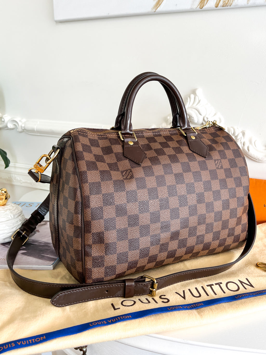 Authentic Louis Vuitton Speedy 30 damier ebene bandouliere crossbody satchel bag