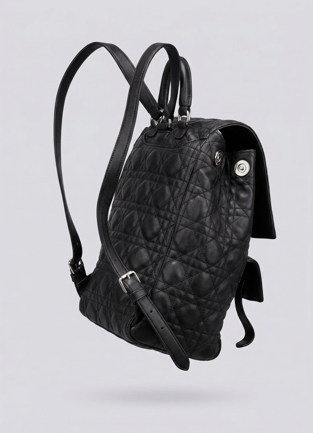 Christian Dior Backpack Large Cannage Quilted Black Leather Lambskin