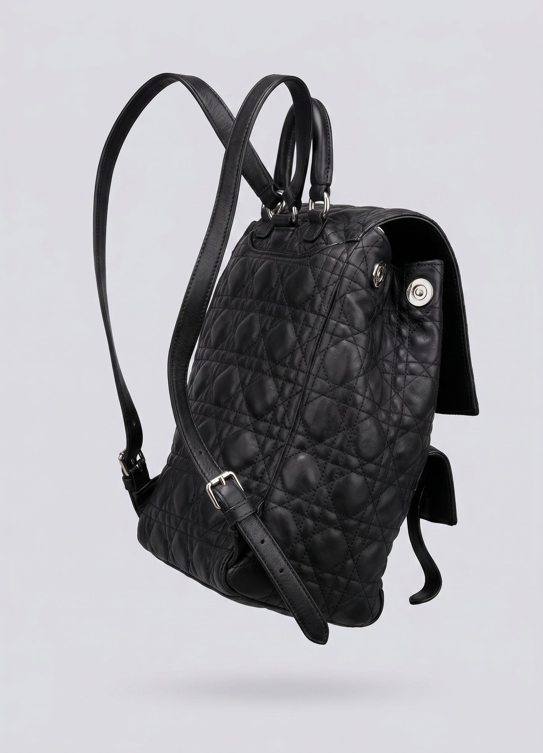 Christian Dior Backpack Large Cannage Quilted Black Leather Lambskin