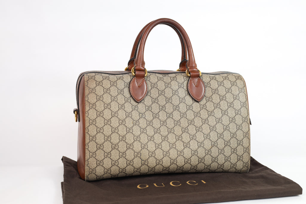 Authentic Gucci Boston Supreme Medium  Brown in Leather Canvas Monogram Satchel