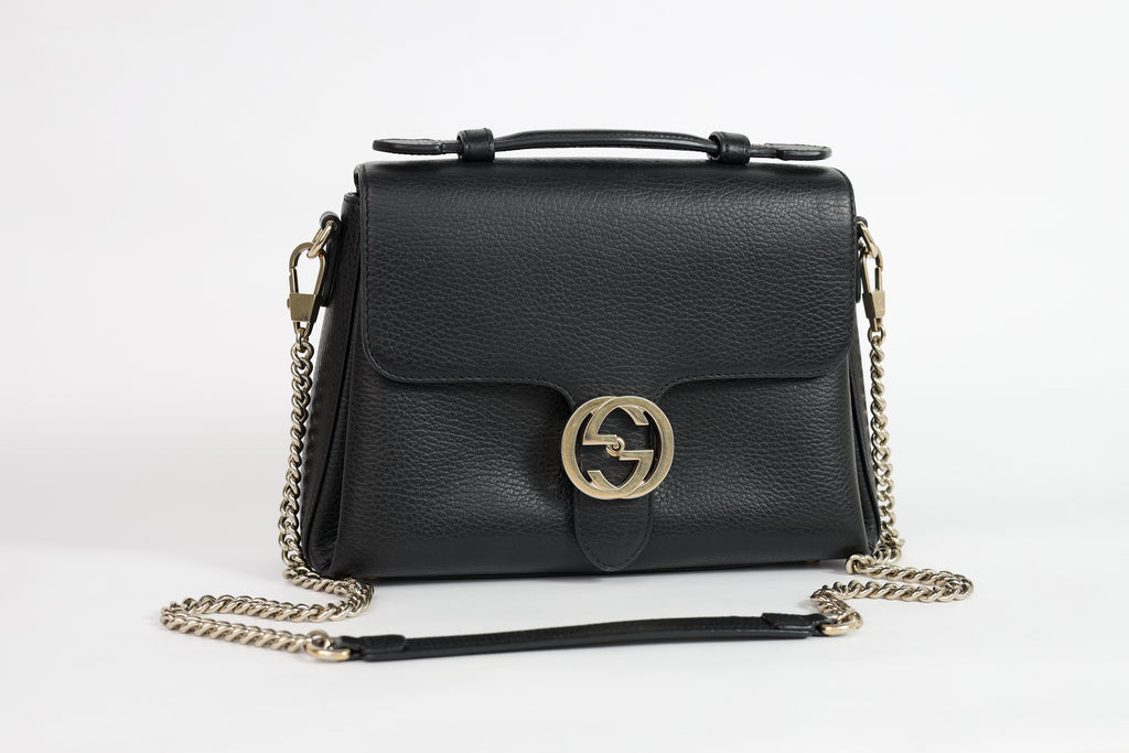 Authentic Gucci Black Leather Interlocking G Crossbody