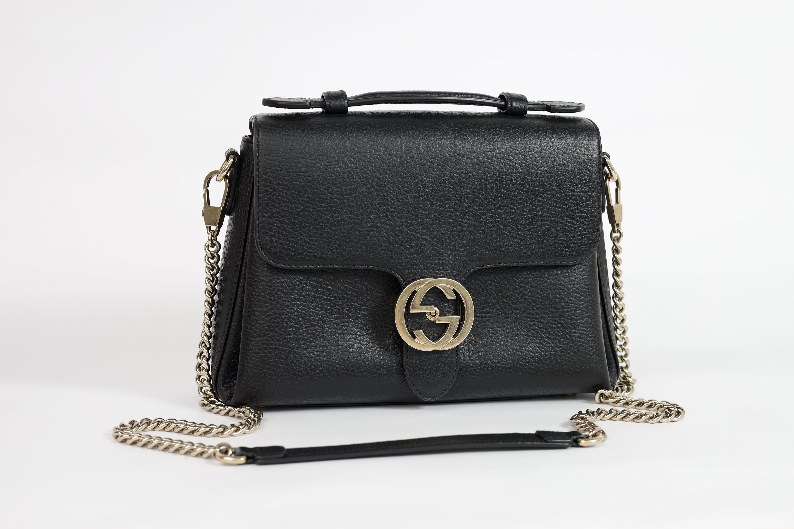 Authentic Gucci Black Leather Interlocking G Crossbody