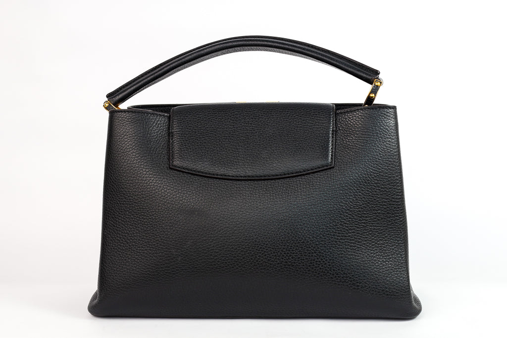 Authentic LV Capucines MM Black Leather Fuchsia Inside Handbag