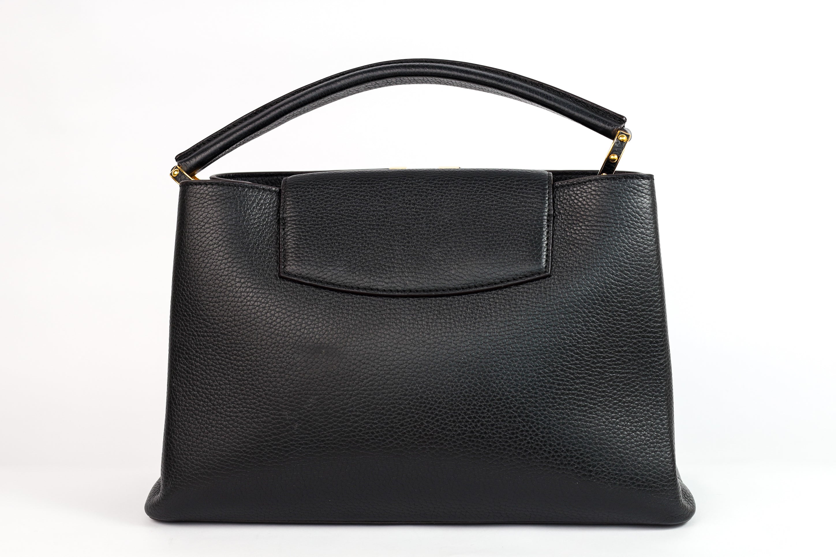 Authentic LV Capucines MM Black Leather Fuchsia Inside Handbag