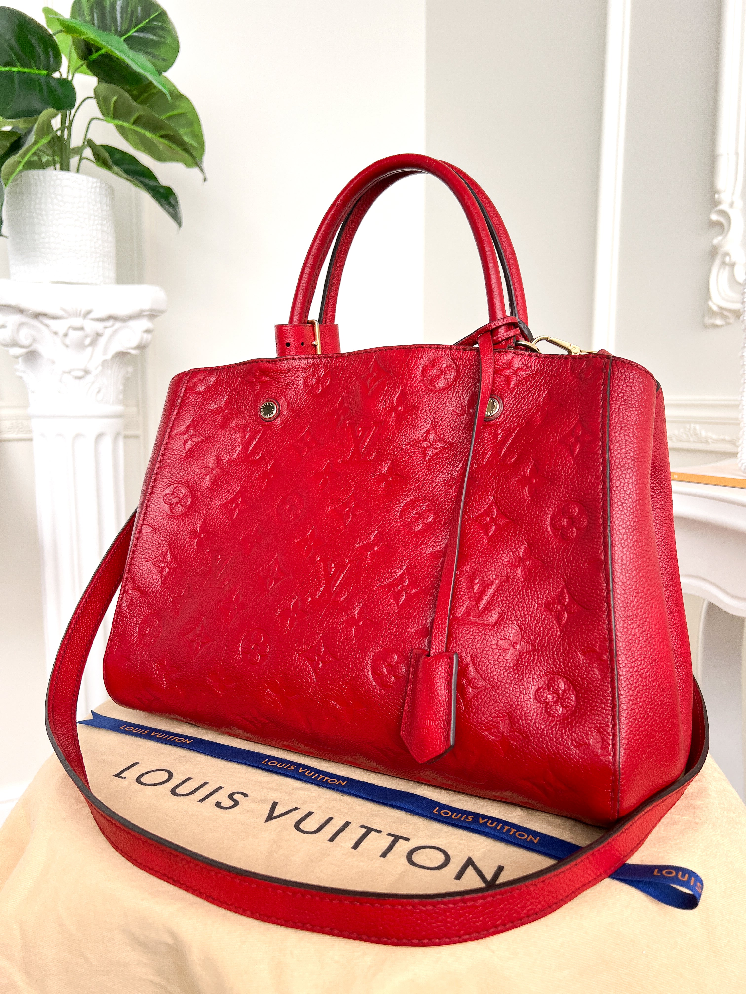 Authentic LV Montaigne MM Empreinte Monogram Red