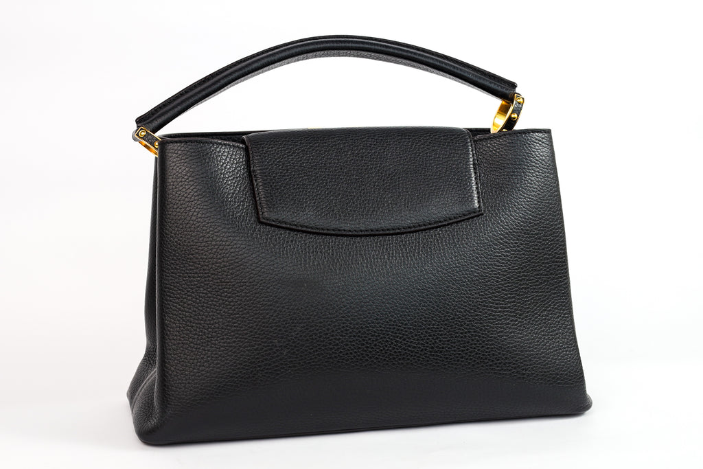 Authentic LV Capucines MM Black Leather Fuchsia Inside Handbag