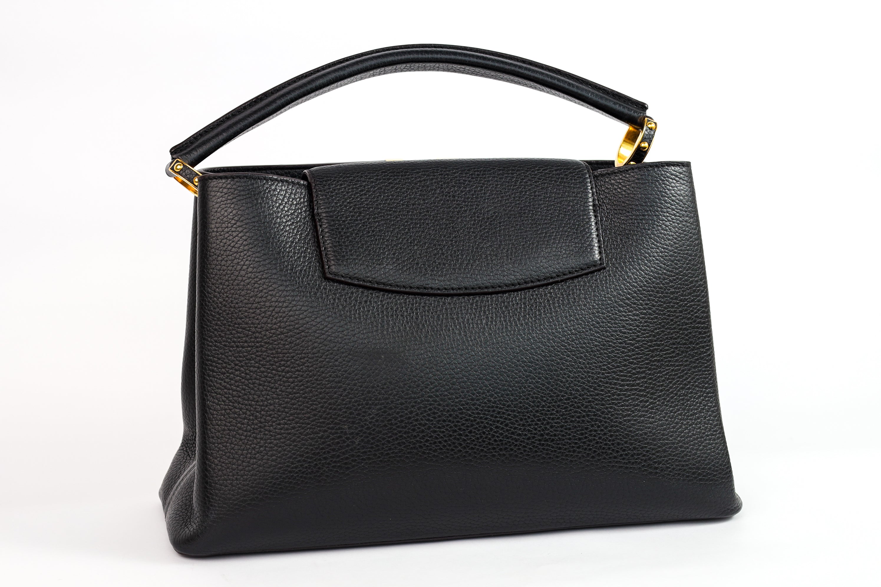 Authentic LV Capucines MM Black Leather Fuchsia Inside Handbag