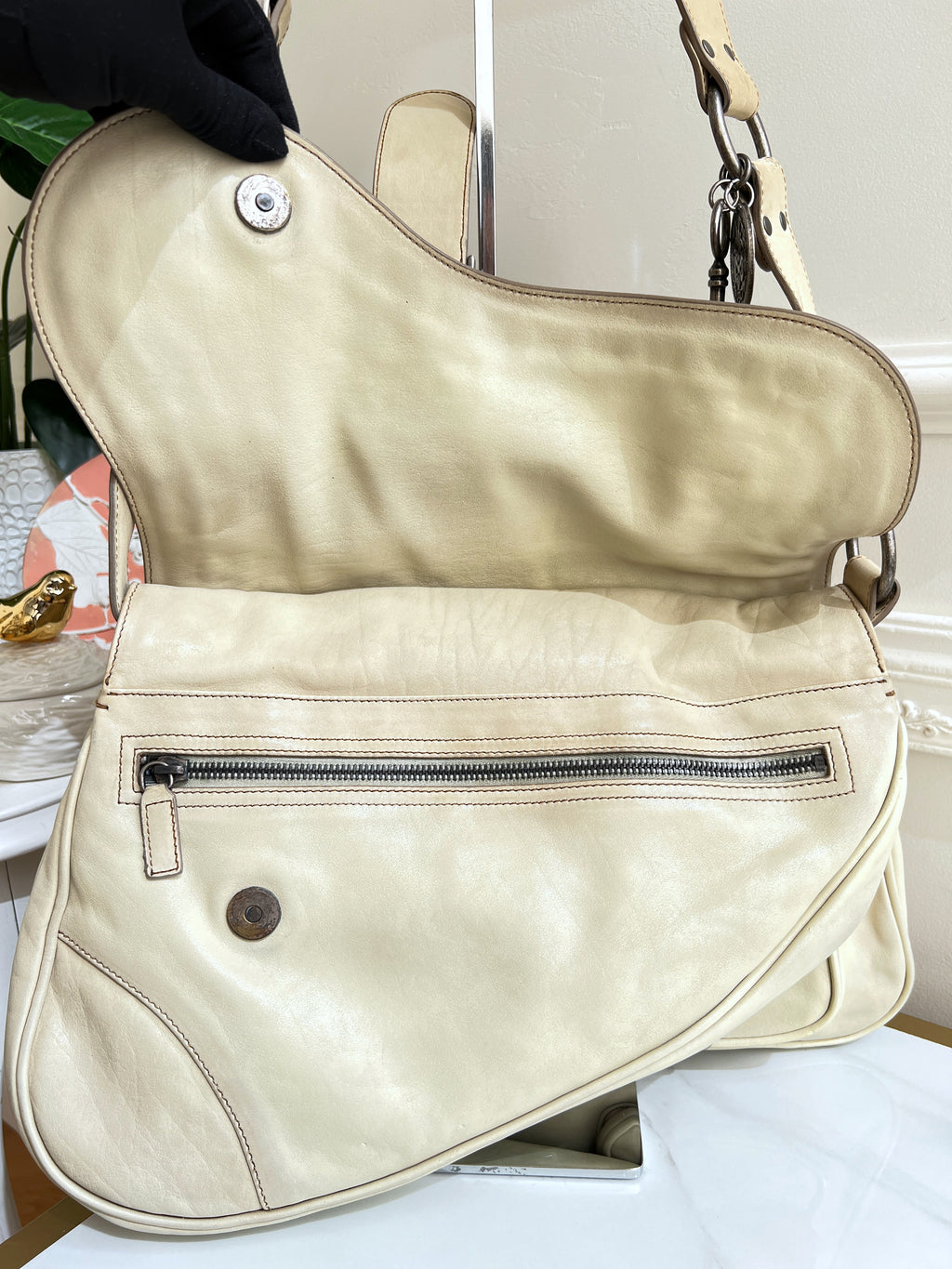 Christian Dior Rare Classic Gaucho Saddle Leather White Bag