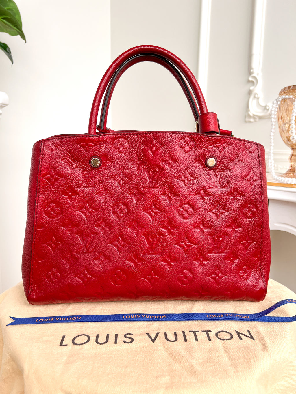 Authentic LV Montaigne MM Empreinte Monogram Red