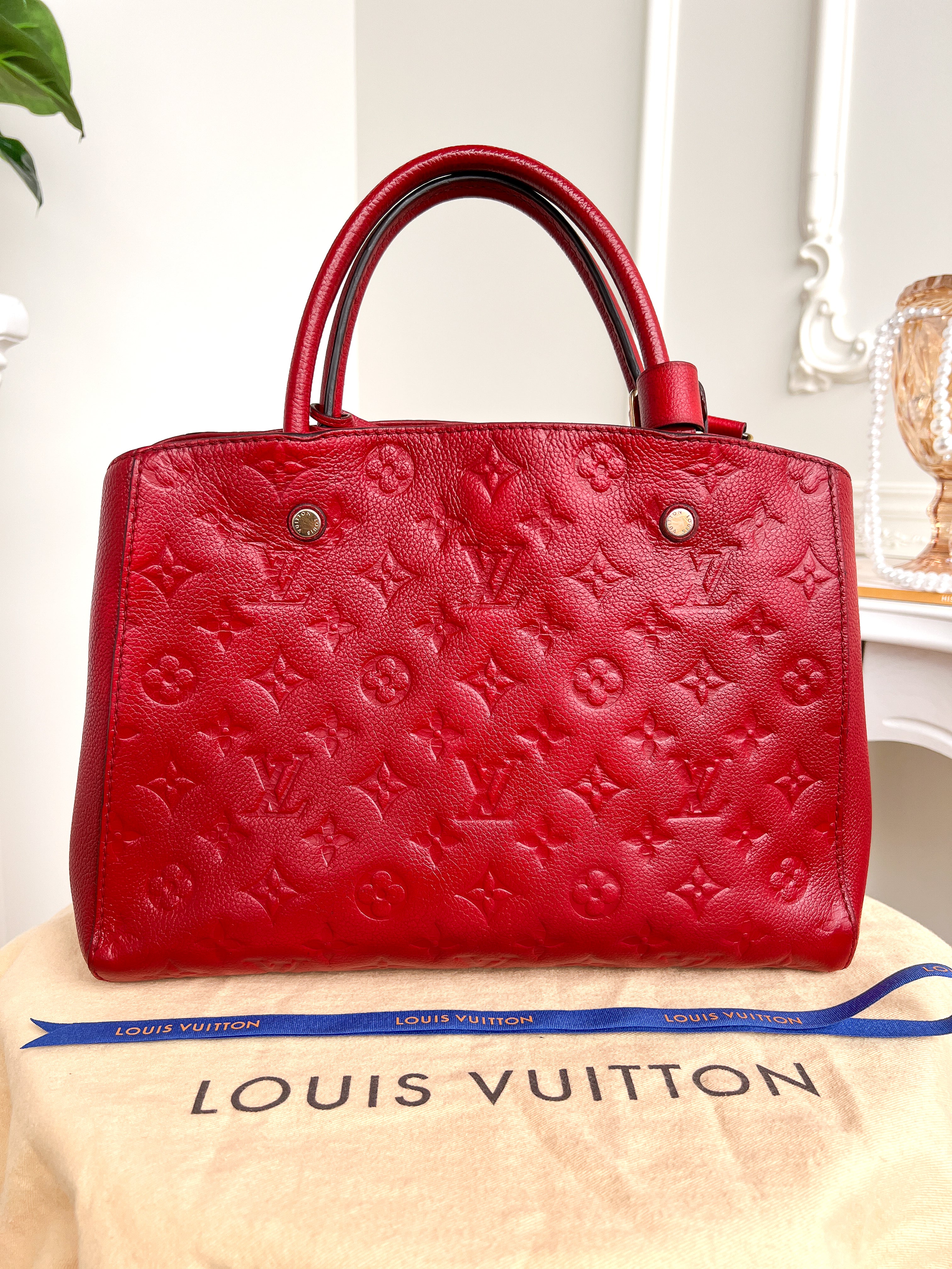 Authentic LV Montaigne MM Empreinte Monogram Red
