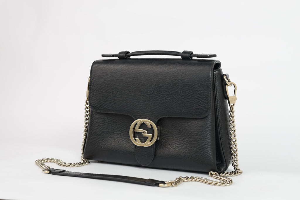 Authentic Gucci Black Leather Interlocking G Crossbody