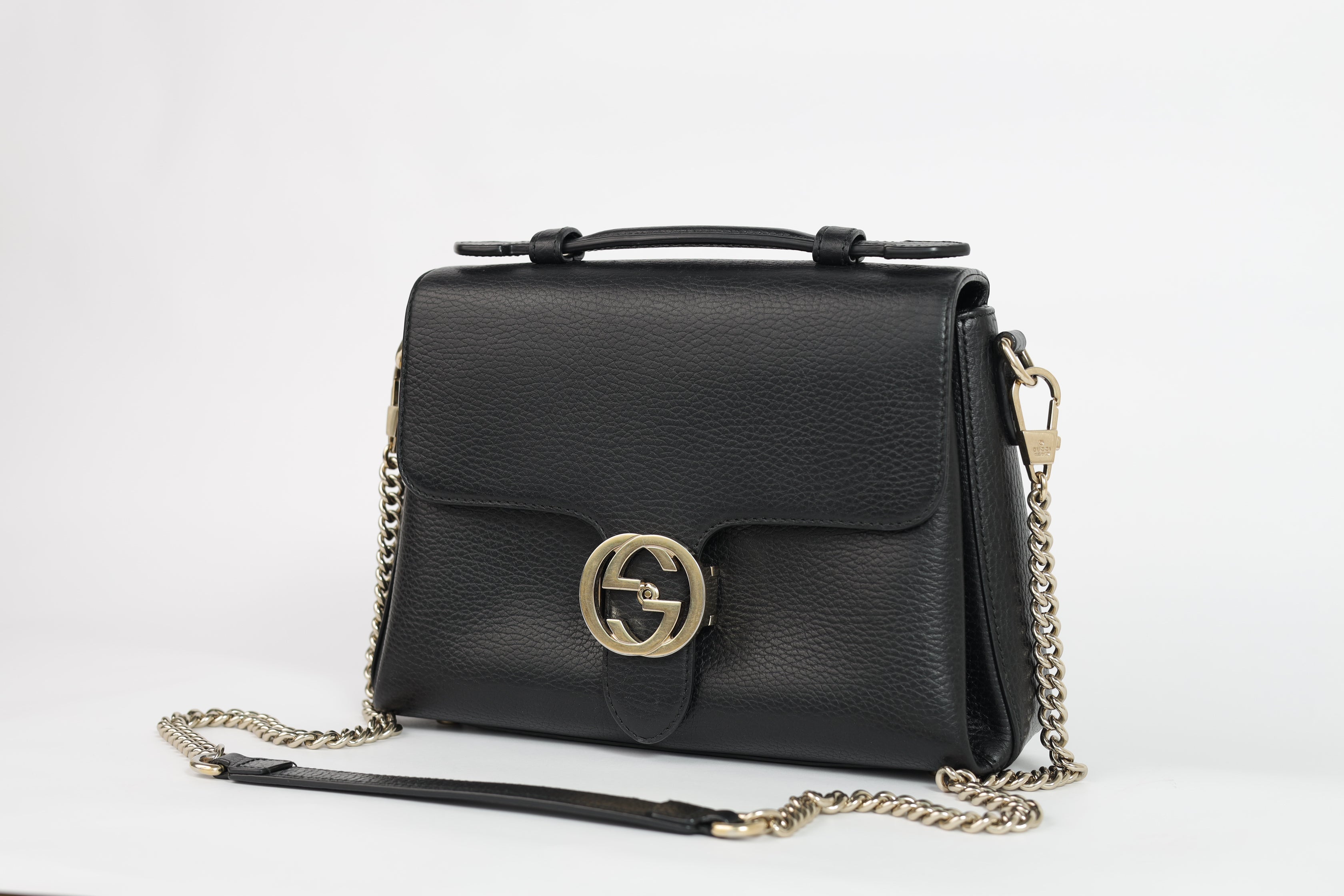 Authentic Gucci Black Leather Interlocking G Crossbody
