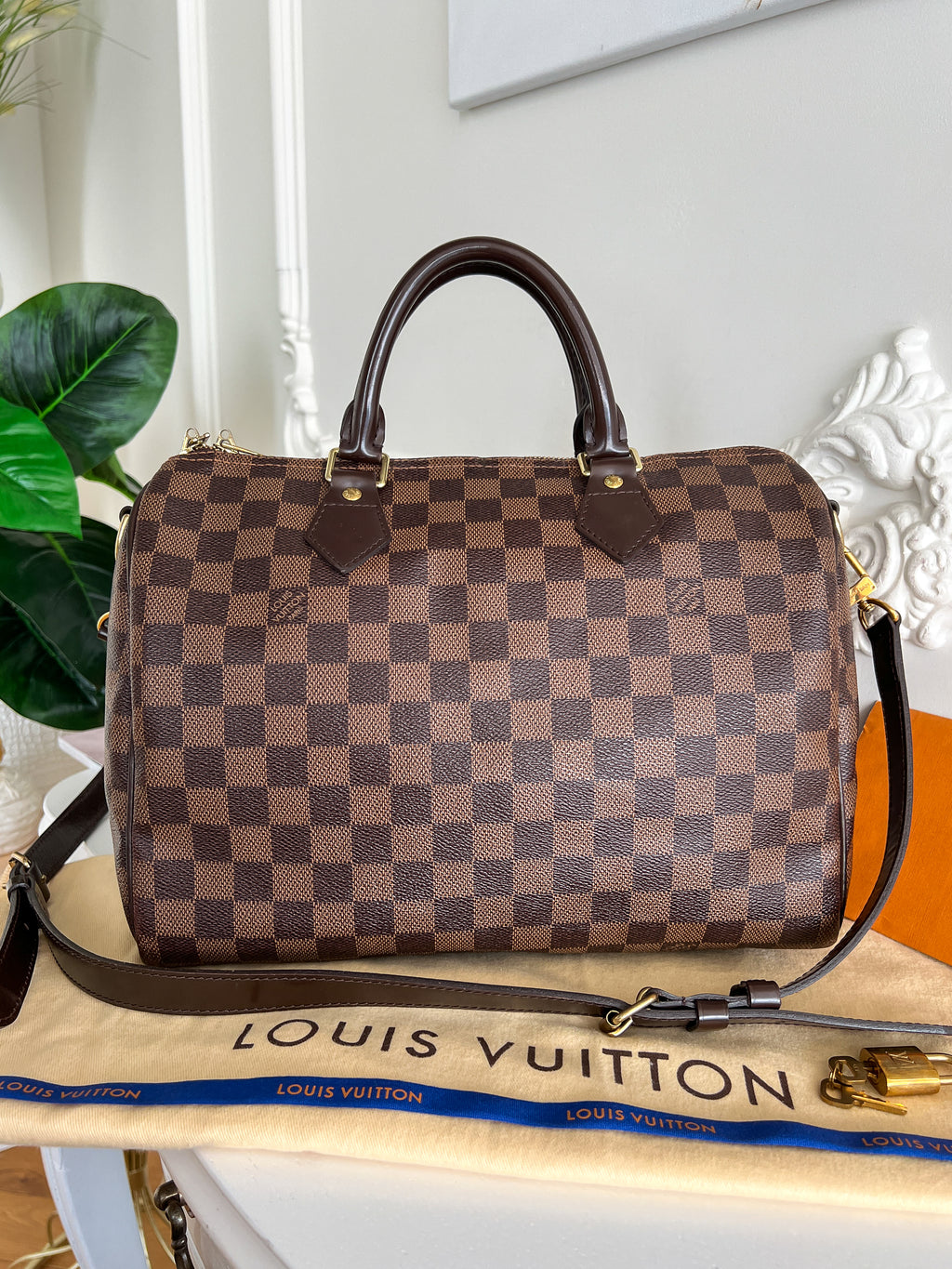 Authentic Louis Vuitton Speedy 30 damier ebene bandouliere crossbody satchel bag