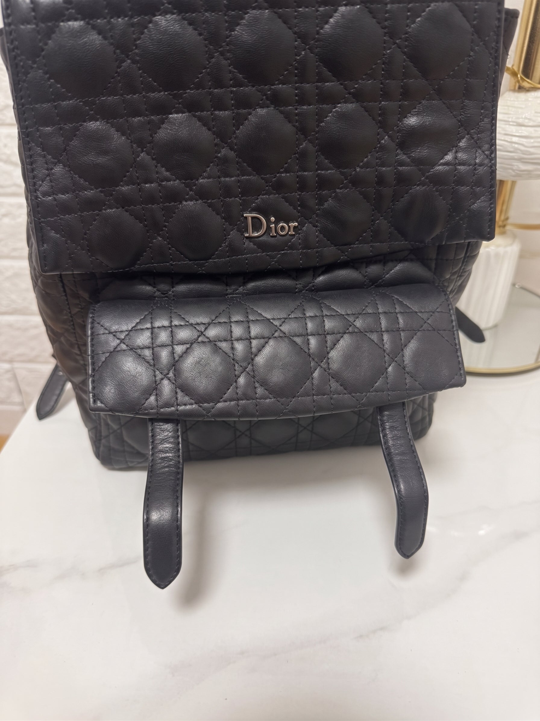 Christian Dior Backpack Large Cannage Quilted Black Leather Lambskin
