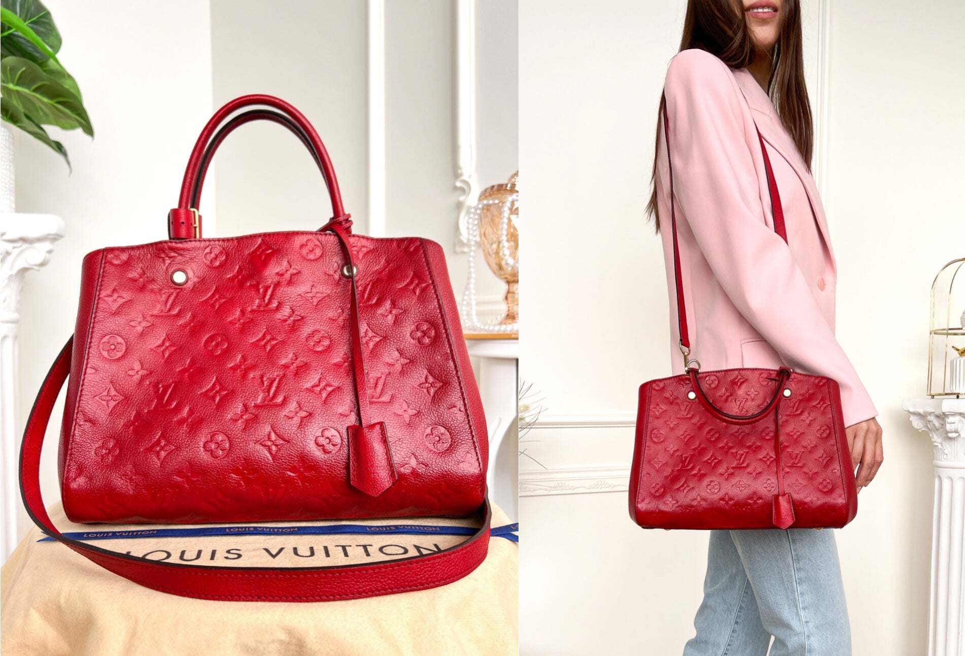 Authentic LV Montaigne MM Empreinte Monogram Red