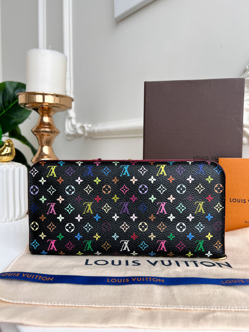 Authentic Louis Vuitton long monogram multicolor black wallet