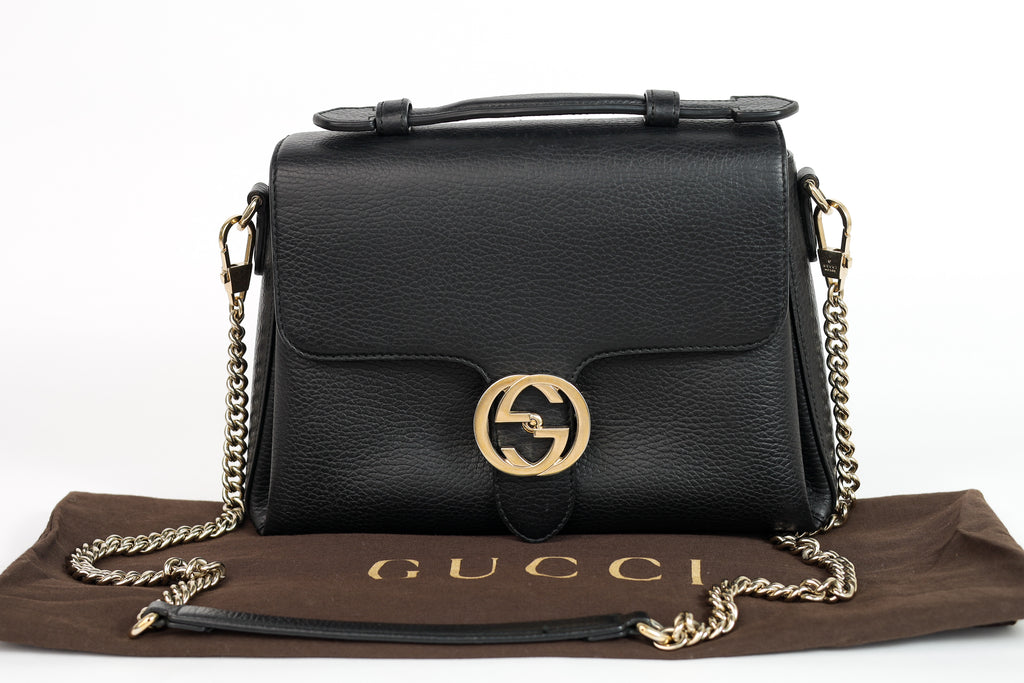 Authentic Gucci Black Leather Interlocking G Crossbody