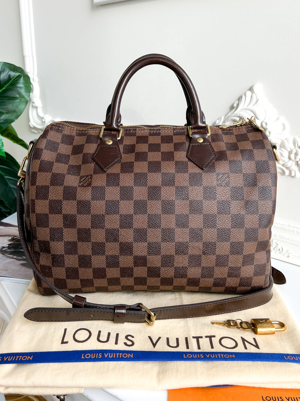 Authentic Louis Vuitton Speedy 30 damier ebene bandouliere crossbody satchel bag
