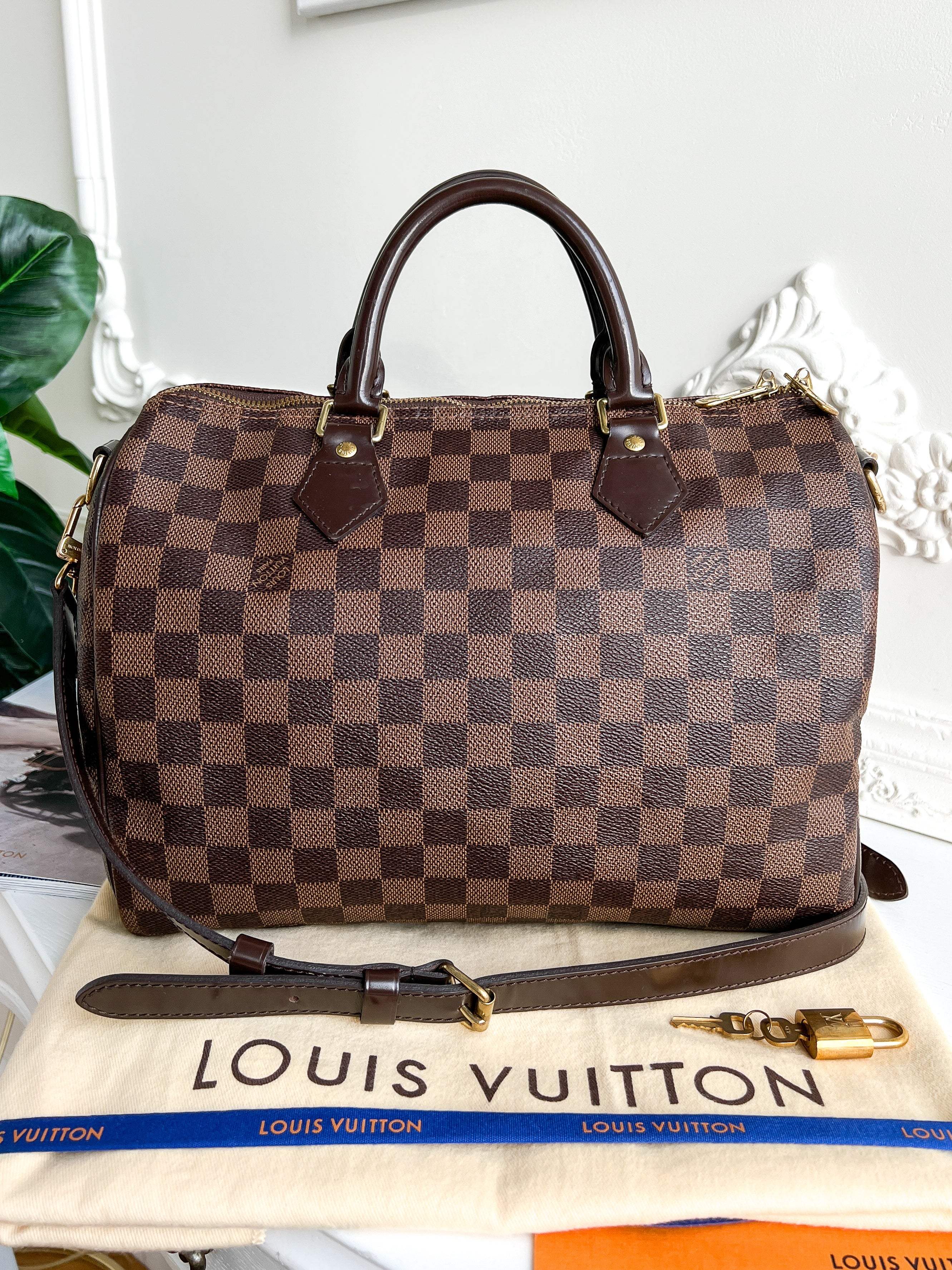 Authentic Louis Vuitton Speedy 30 damier ebene bandouliere crossbody satchel bag