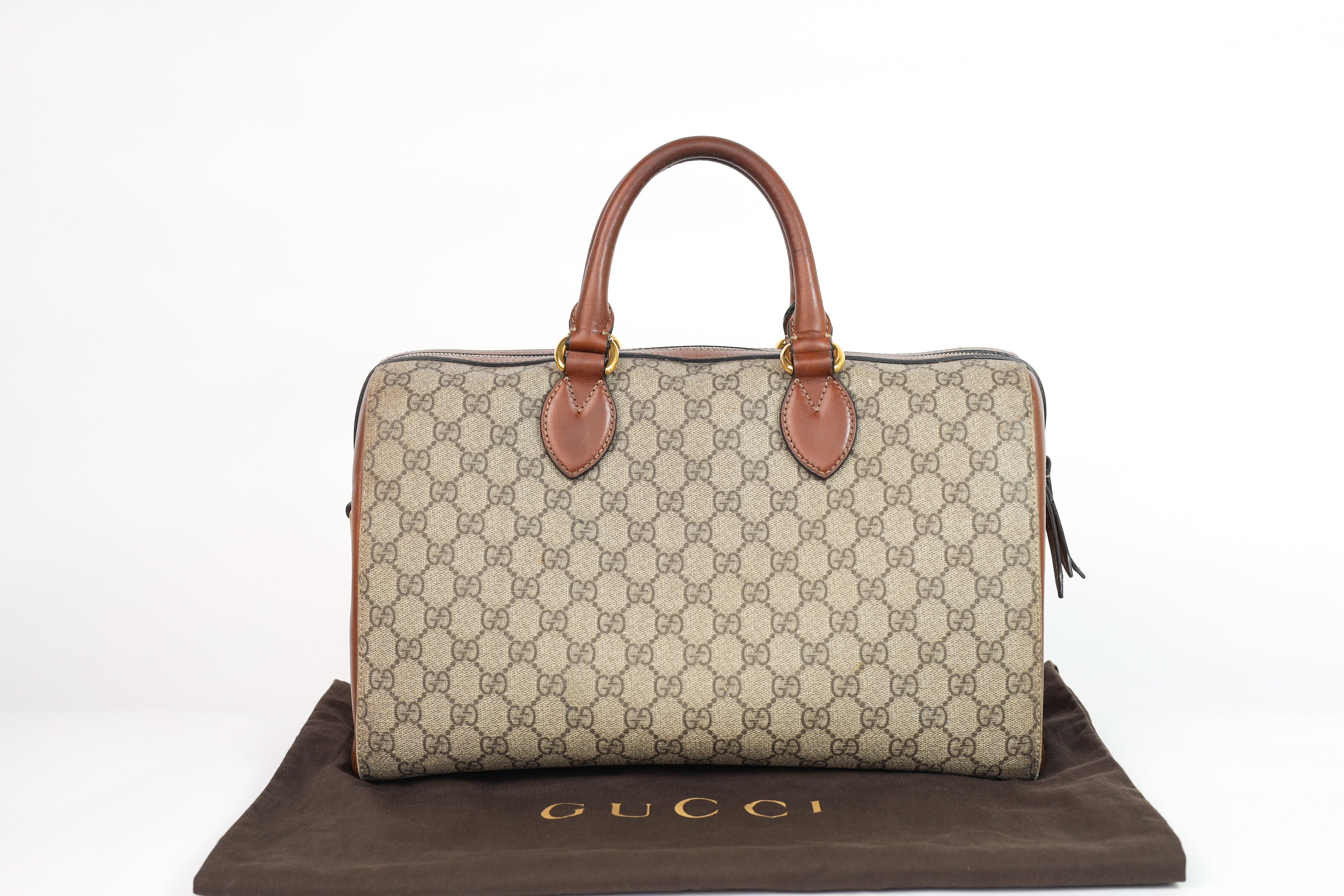 Authentic Gucci Boston Supreme Medium  Brown in Leather Canvas Monogram Satchel