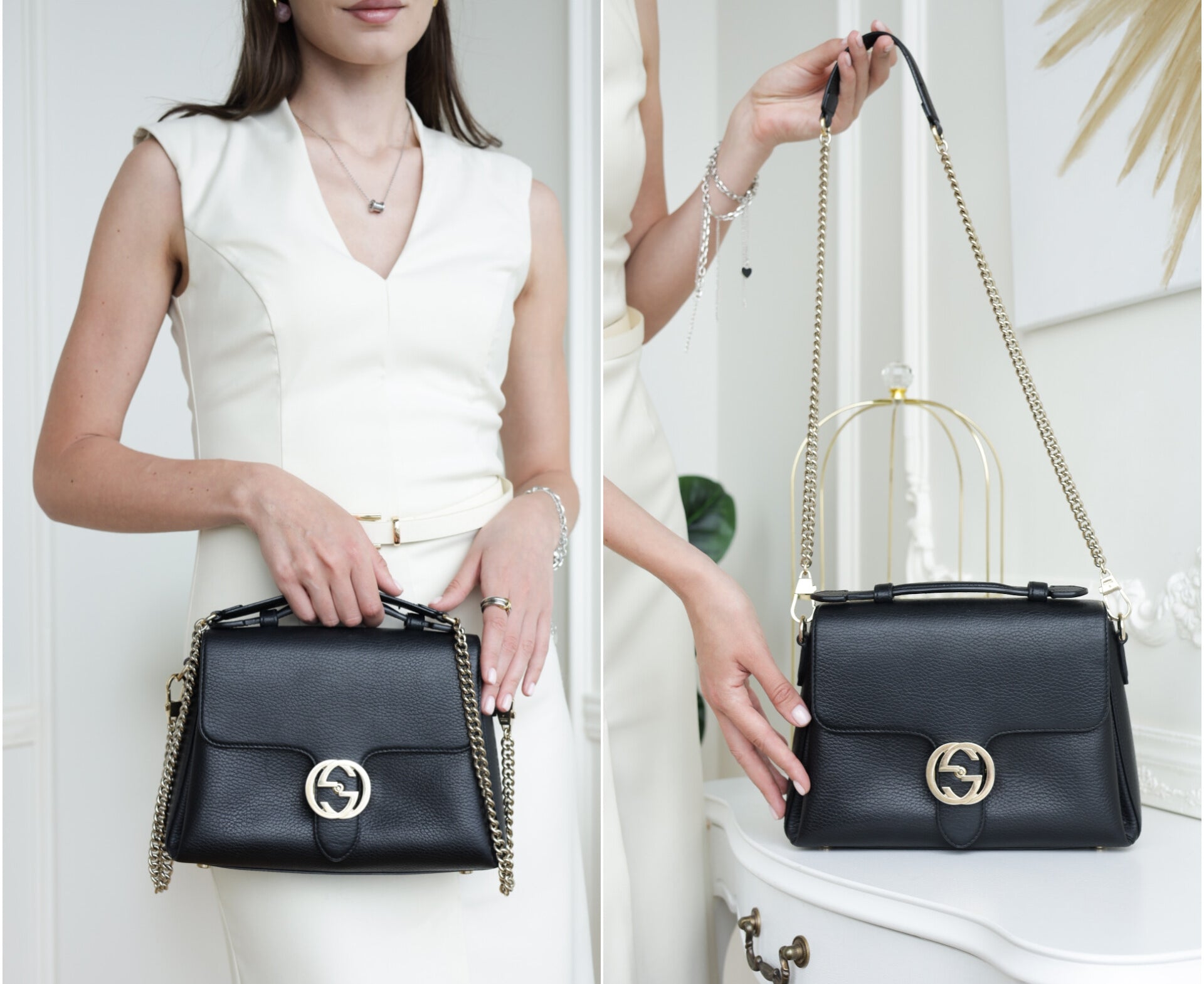 Authentic Gucci Black Leather Interlocking G Crossbody