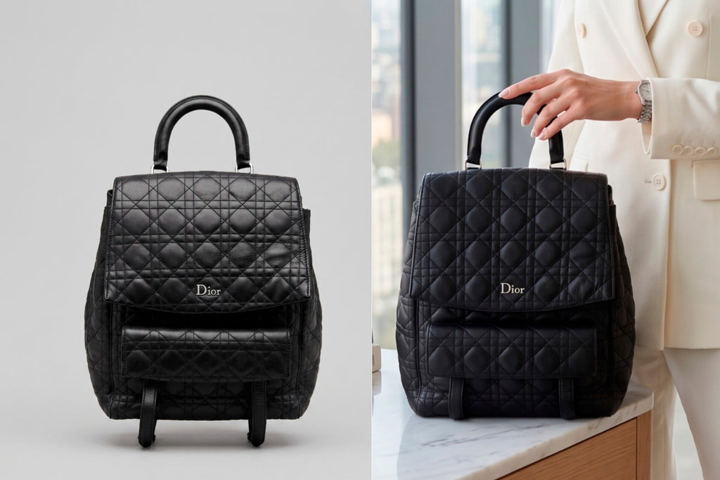 Christian Dior Backpack Large Cannage Quilted Black Leather Lambskin