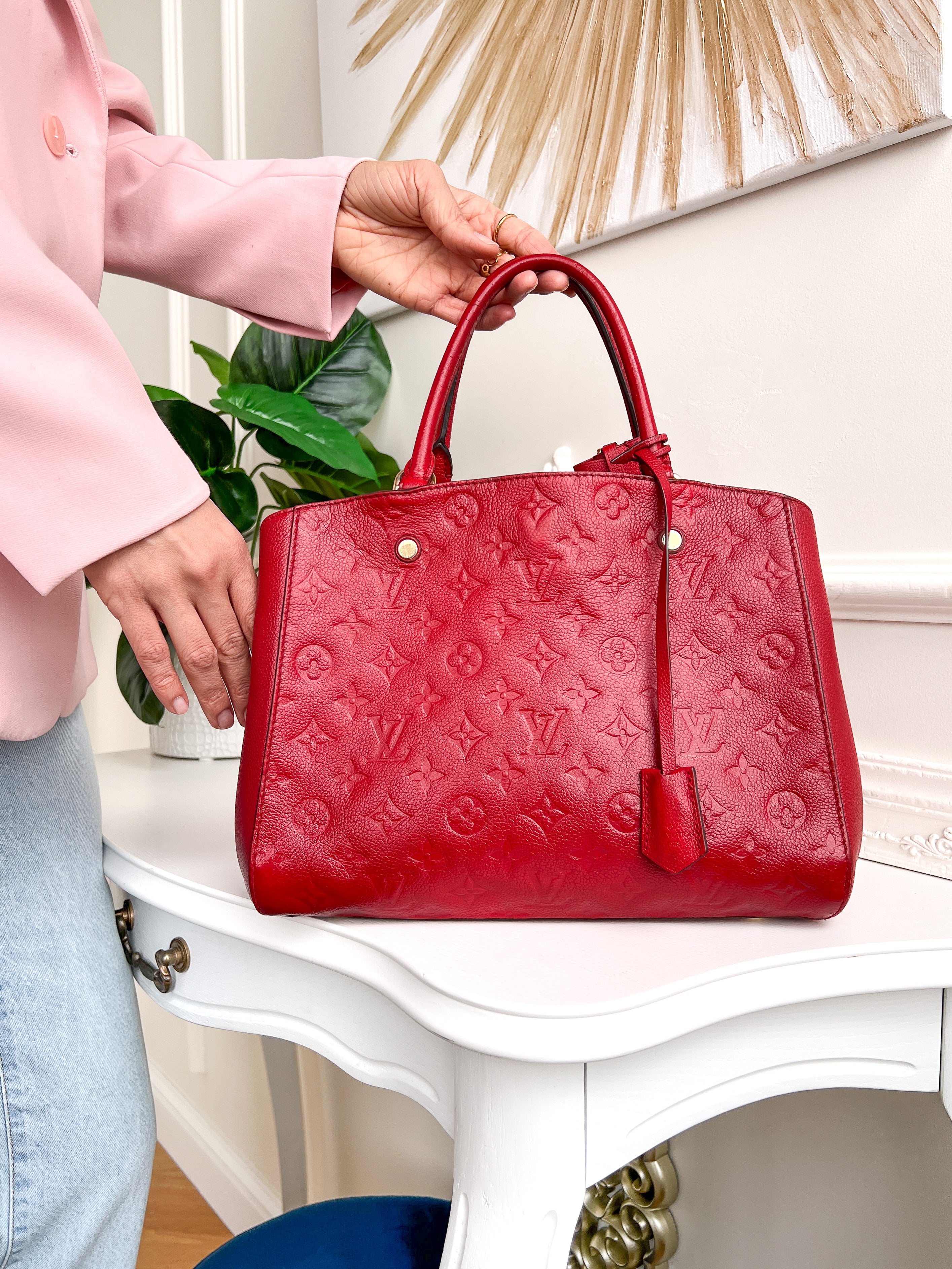 Authentic LV Montaigne MM Empreinte Monogram Red