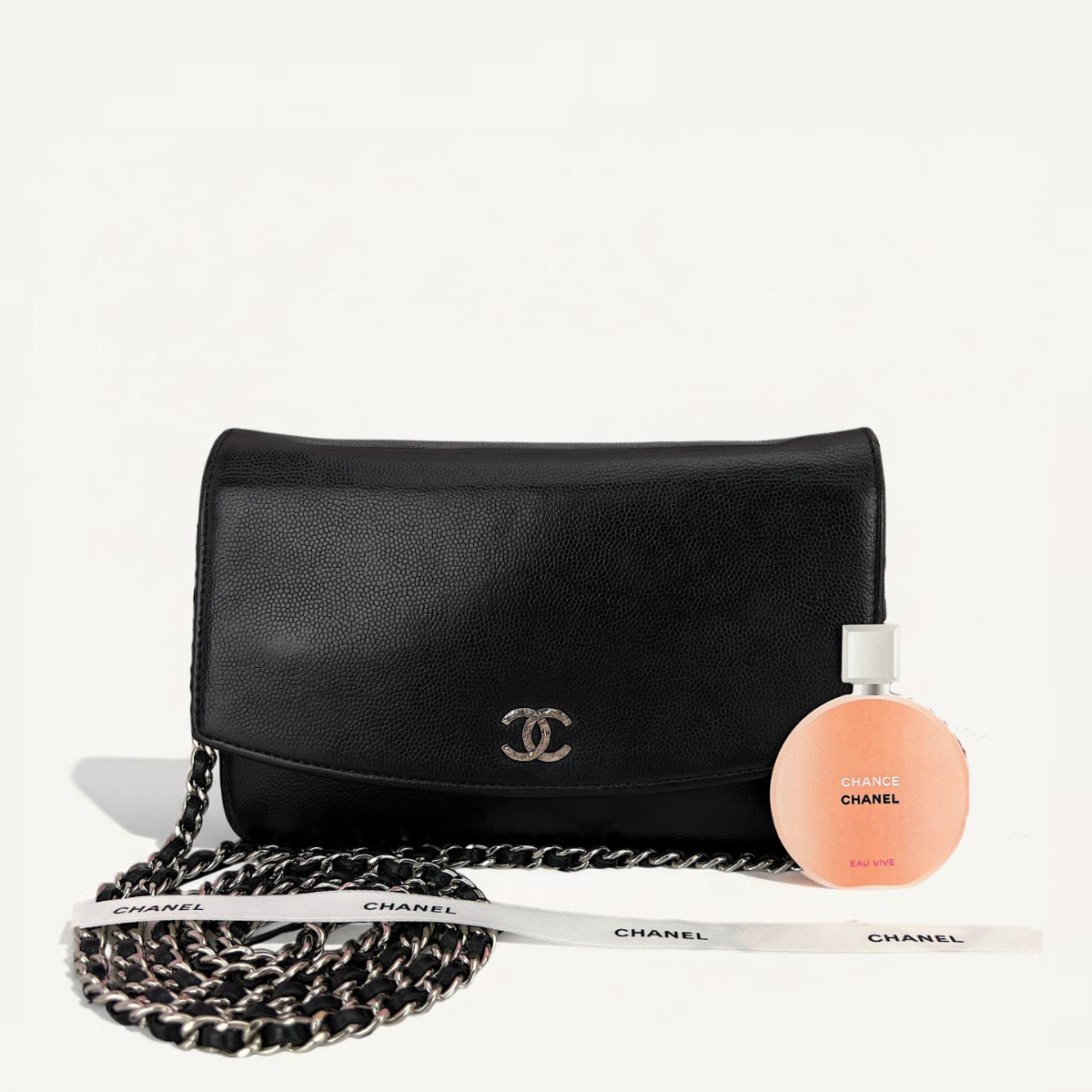 Chanel WOC Black Caviar Crossbody Silver HRW Small Bag