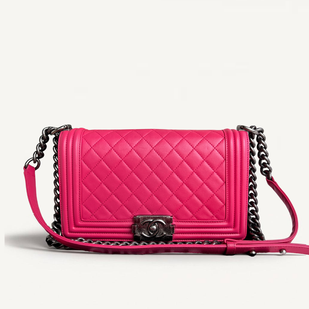 Chanel Old Boy Medium Red Lambskin Quilted Crossbody Bag