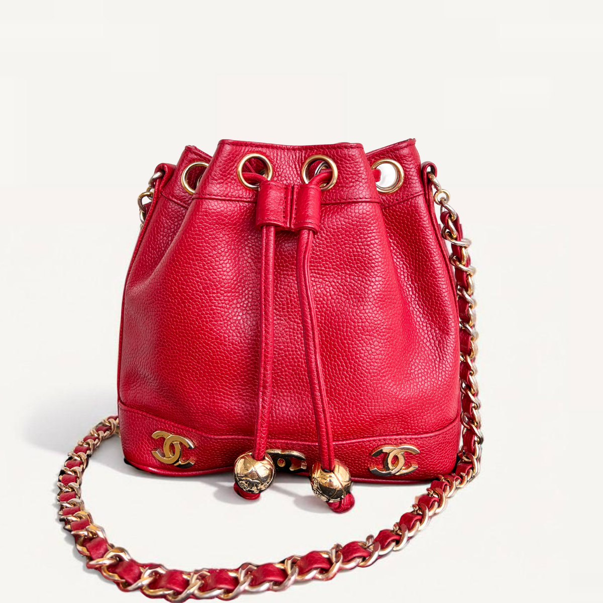 Chanel  CC Bucket  Mini Triple coco mark Caviar Shoulder Crossbody  red Bag