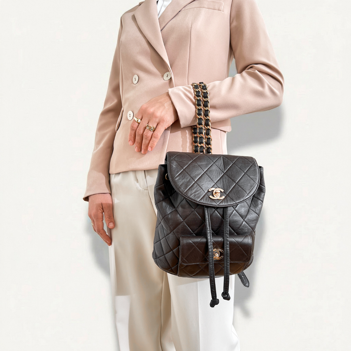 Chanel Backpack Matelasse Daypack Brown Leather Duma