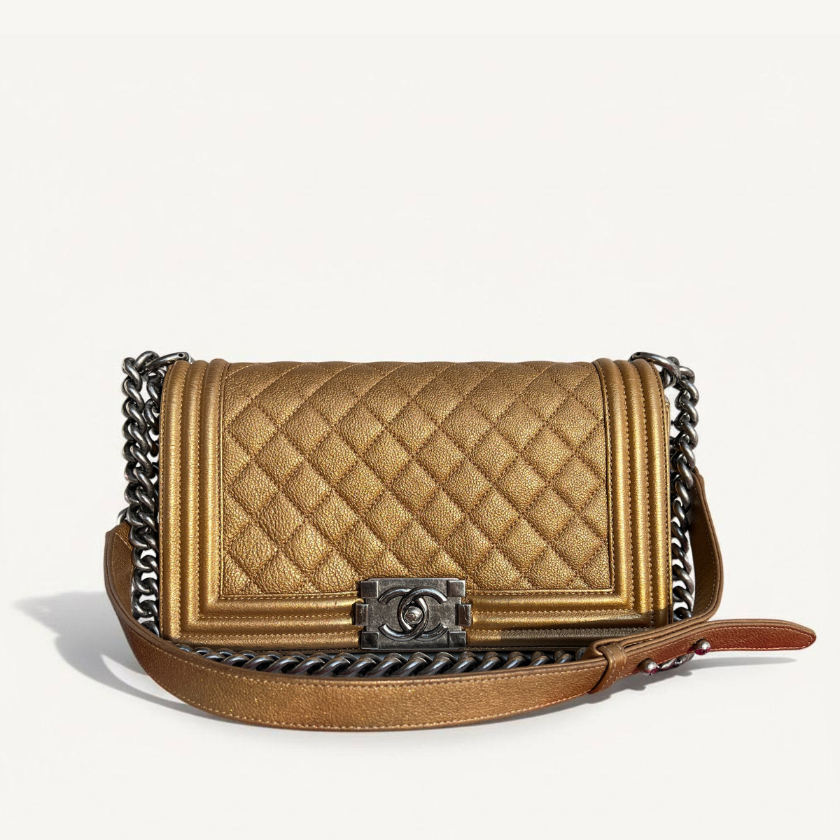 Chanel Boy Old Dark Gold Glitter Caviar Crossbody Bag