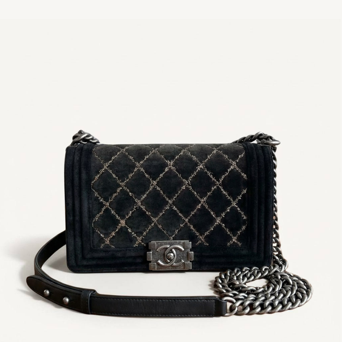 Chanel Old Boy Quilted Velvet Crossbody Bag