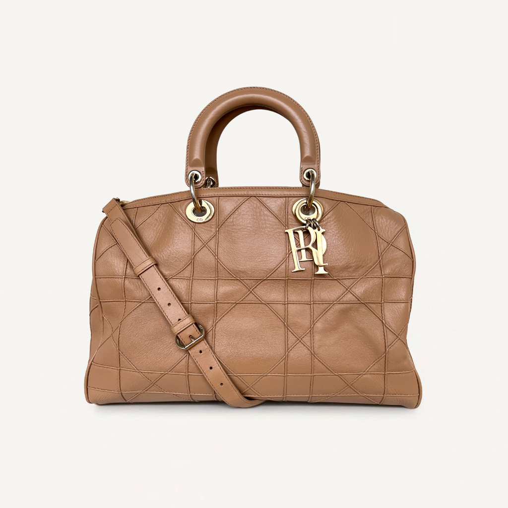 Christian Dior Tote Beige Cannage Granville Leather Bag