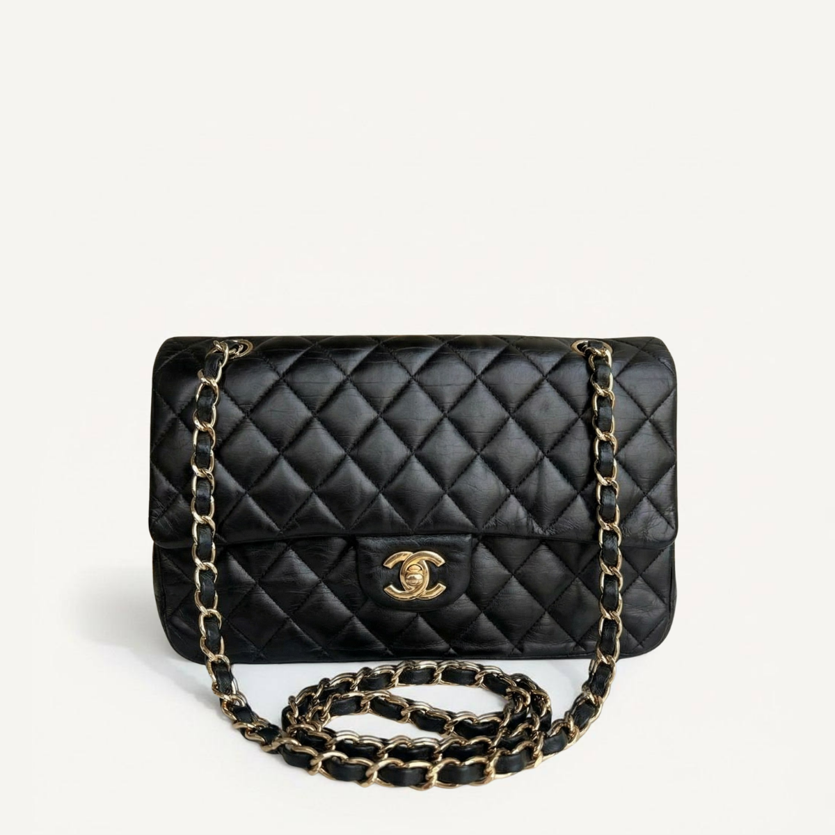 Chanel Double Flap Classic Medium Lambskin Black Shoulder Bag